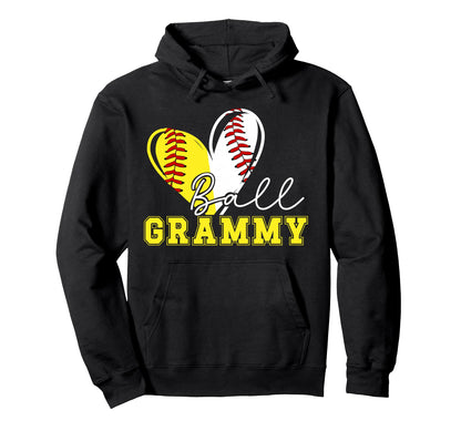Ball Grammy Heart Softball Baseball Hoodie - Novelty Apparel for Adults - T-Shirt, Sweatshirt, Hoodie