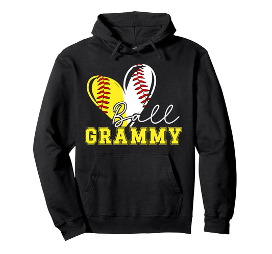Ball Grammy Heart Softball Baseball Hoodie - Novelty Apparel for Adults - T-Shirt, Sweatshirt, Hoodie