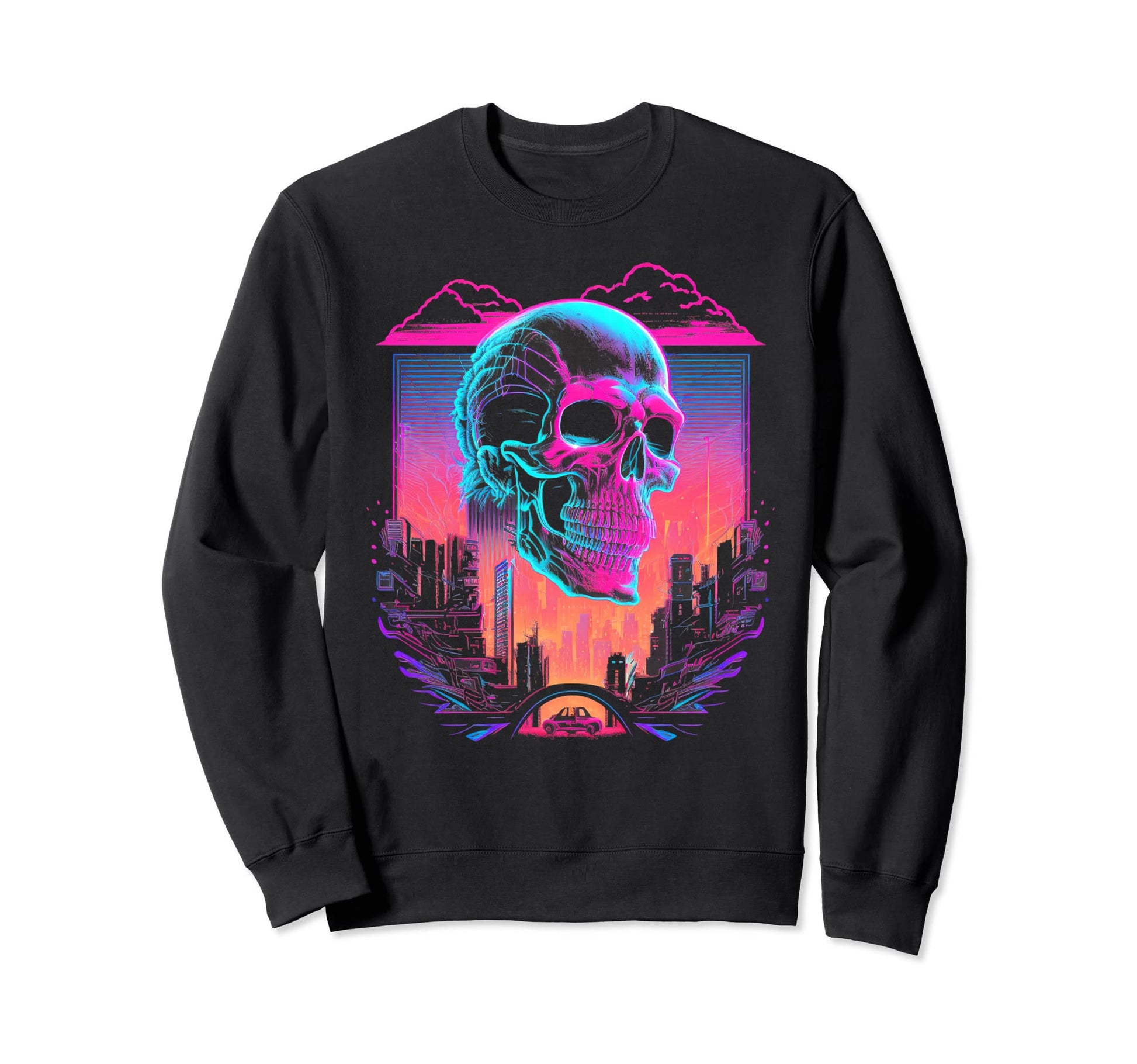 Skull Vaporwave Retrowave Aesthetic Sweatshirt - Trendy Graphic Unisex - T-Shirt, Sweatshirt, Hoodie