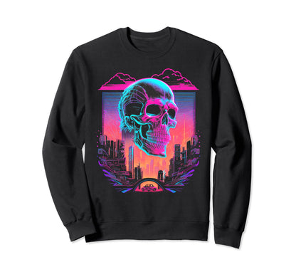 Skull Vaporwave Retrowave Aesthetic Sweatshirt - Trendy Graphic Unisex - T-Shirt, Sweatshirt, Hoodie