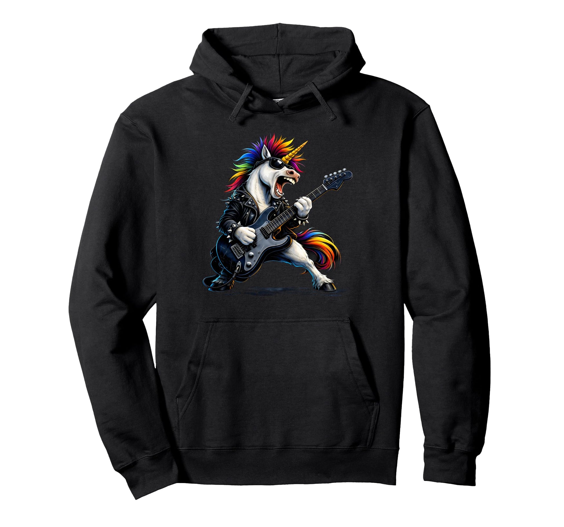Rockn Roll Unicorn Guitar Punk Music Hoodie - Novelty Apparel for Adults - T-Shirt, Sweatshirt, Hoodie