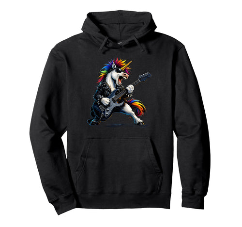 Rockn Roll Unicorn Guitar Punk Music Hoodie - Novelty Apparel for Adults - T-Shirt, Sweatshirt, Hoodie