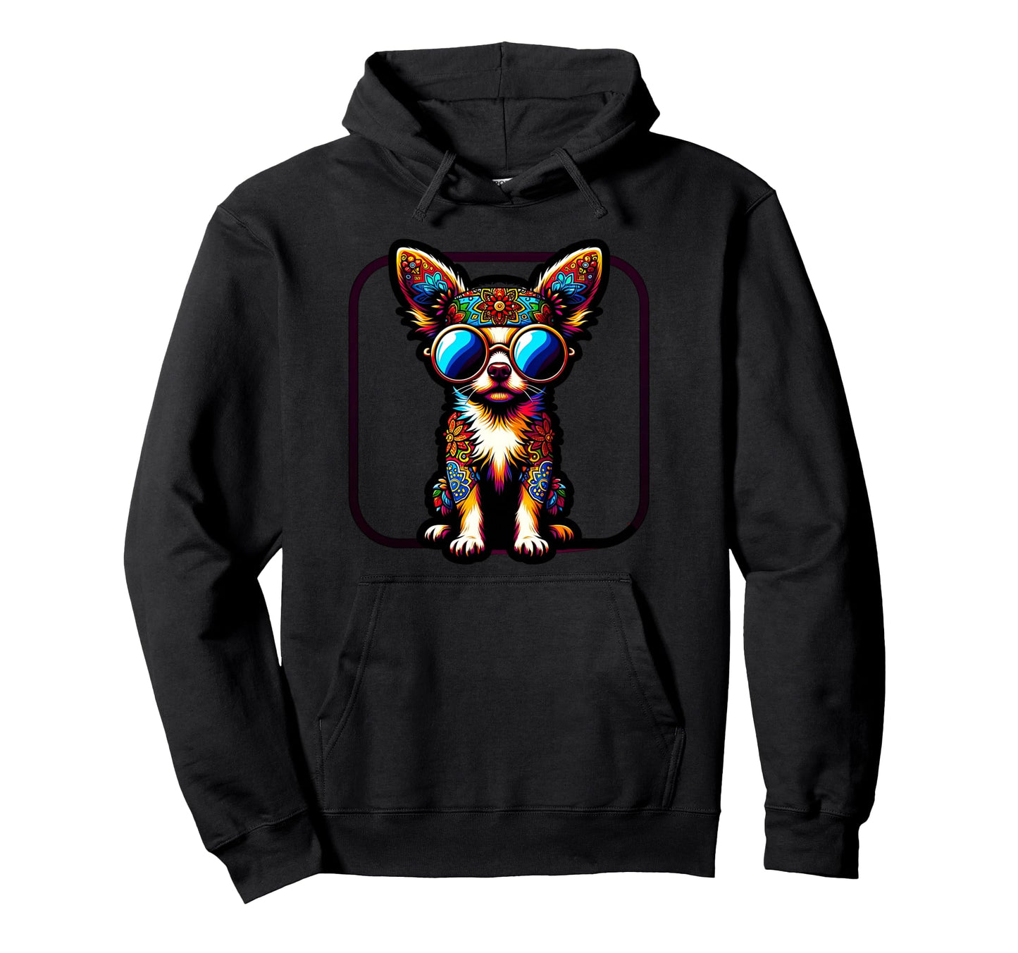 Colorful Chihuahua Love Peace Hippie Art Hoodie - Unique Graphic Men Women - T-Shirt, Sweatshirt, Hoodie