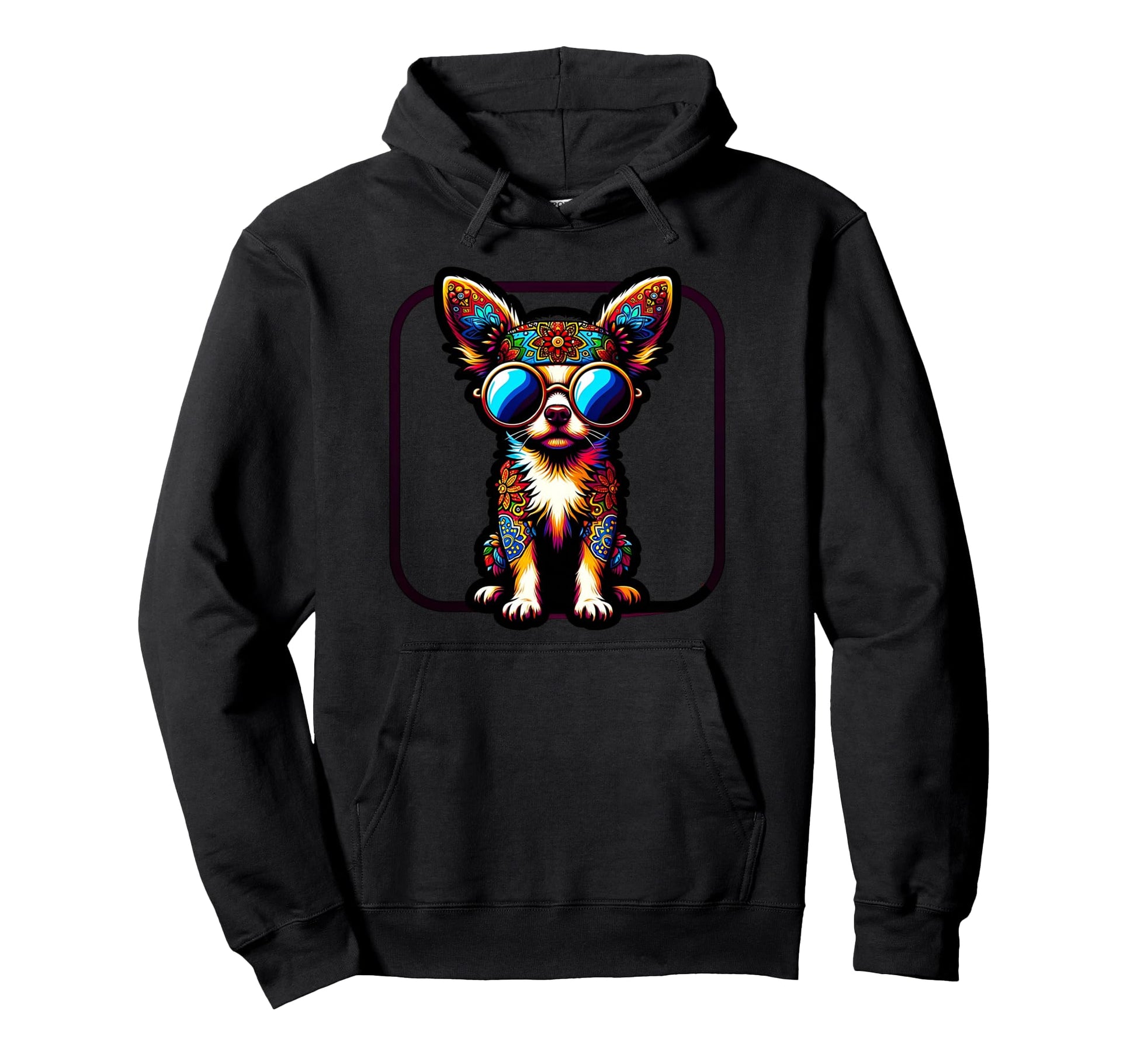 Colorful Chihuahua Love Peace Hippie Art Hoodie - Unique Graphic Men Women - T-Shirt, Sweatshirt, Hoodie