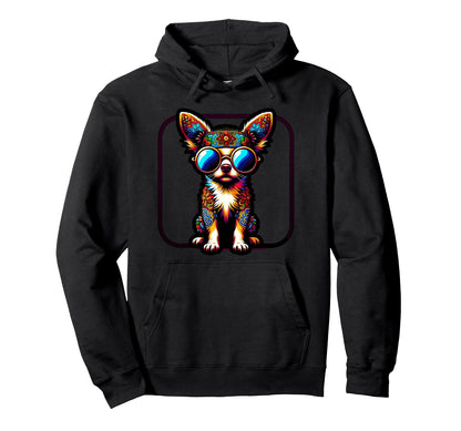 Colorful Chihuahua Love Peace Hippie Art Hoodie - Unique Graphic Men Women - T-Shirt, Sweatshirt, Hoodie