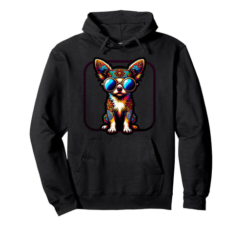 Colorful Chihuahua Love Peace Hippie Art Hoodie - Unique Graphic Men Women - T-Shirt, Sweatshirt, Hoodie