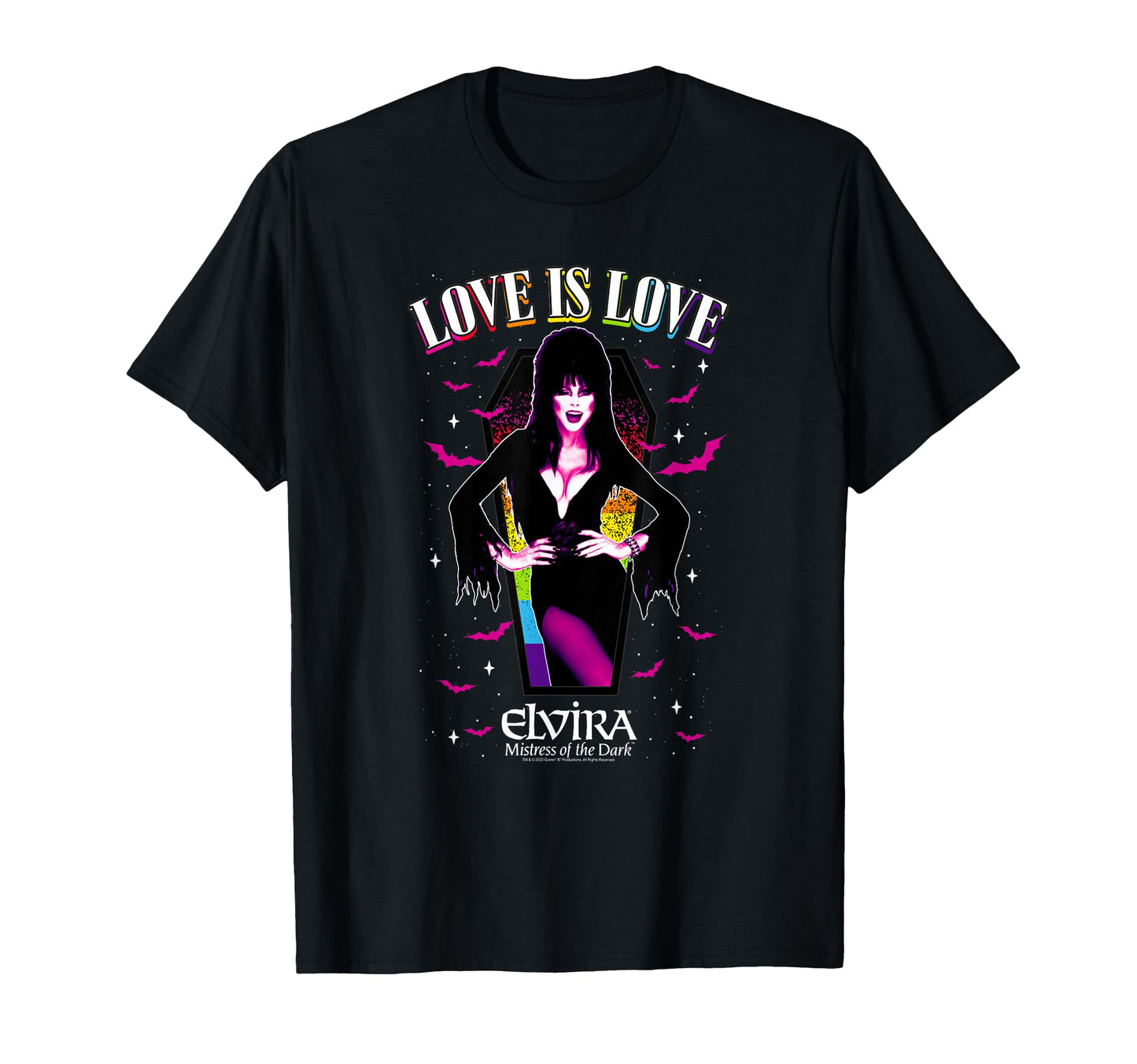 Elvira Love Is Love Rainbow Coffin T-Shirt - Novelty Apparel Men Women - T-Shirt, Sweatshirt, Hoodie