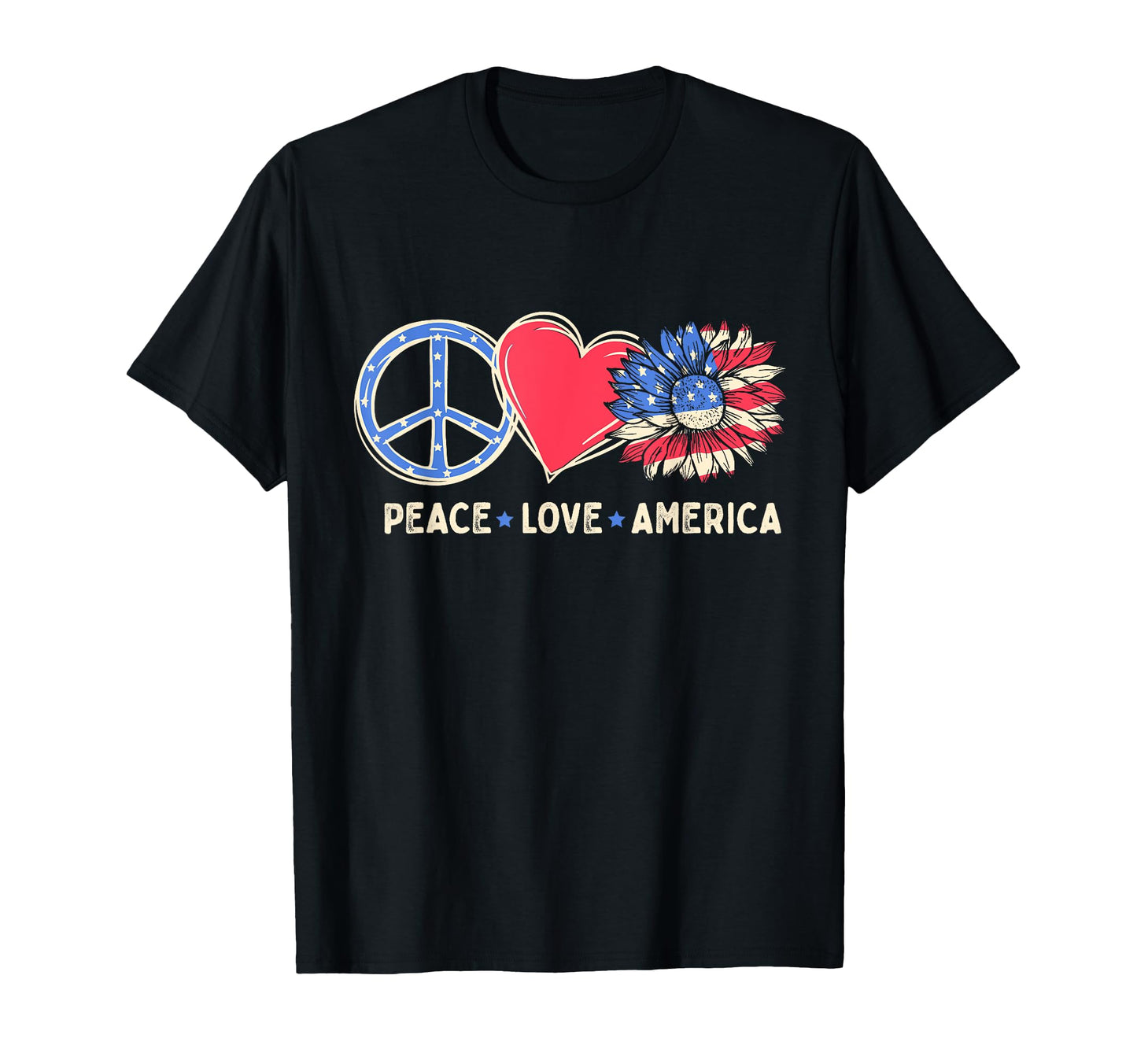 Usa 4Th July Peace Love Sunflower America T-Shirt - Trendy Graphic Unisex - T-Shirt, Sweatshirt, Hoodie