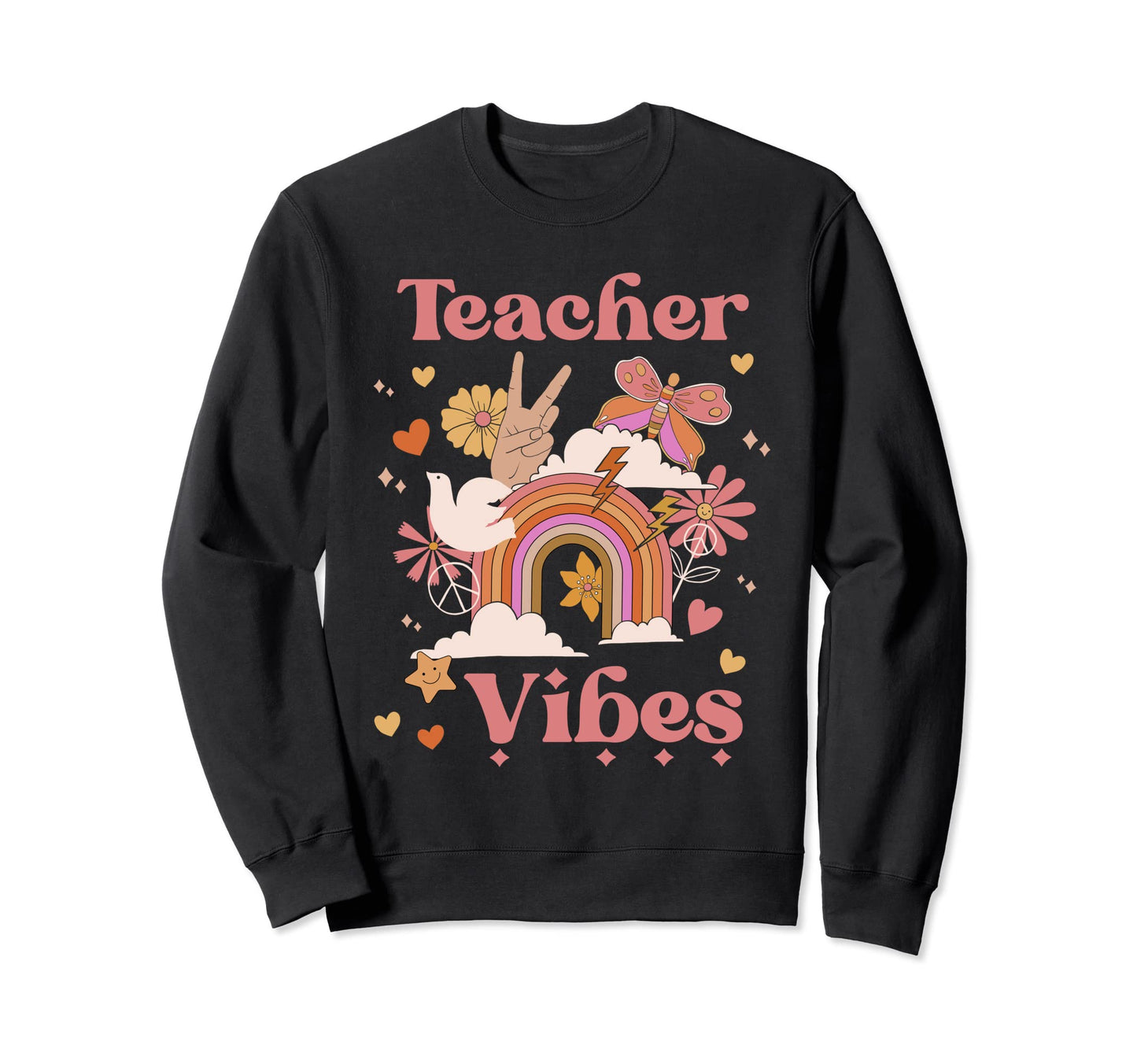 Teacher Vibes School Groovy Boho Sweatshirt - Custom Art Print Men Women - T-Shirt, Sweatshirt, Hoodie