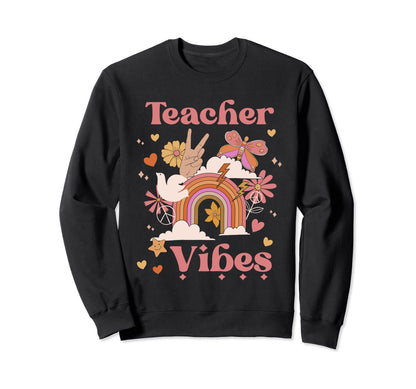 Teacher Vibes School Groovy Boho Sweatshirt - Custom Art Print Men Women - T-Shirt, Sweatshirt, Hoodie
