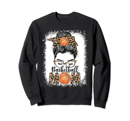 Basketball Mom Game Day Messy Bun Sweatshirt - Unique Graphic Unisex - T-Shirt, Sweatshirt, Hoodie
