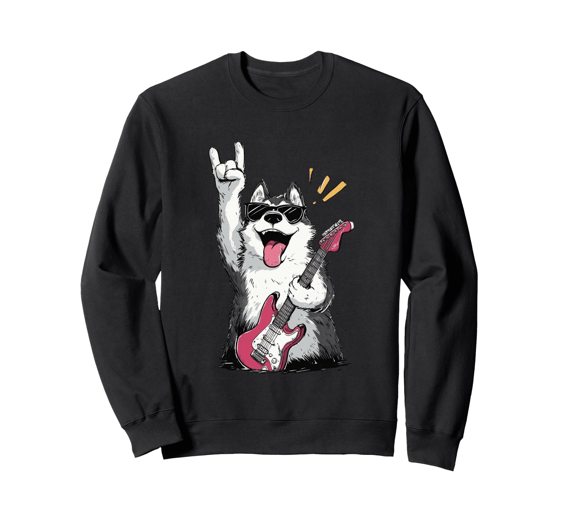 Rock Dog Guitar Playing Husky Funny Sweatshirt - Fun Novelty Design Unisex - T-Shirt, Sweatshirt, Hoodie