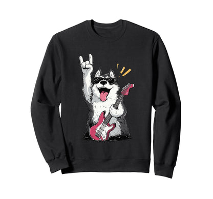 Rock Dog Guitar Playing Husky Funny Sweatshirt - Fun Novelty Design Unisex - T-Shirt, Sweatshirt, Hoodie