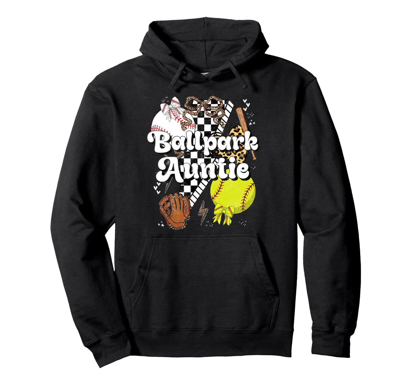 Ballpark Auntie Coquette Softball Baseball Hoodie - Trendy Graphic Unisex - T-Shirt, Sweatshirt, Hoodie