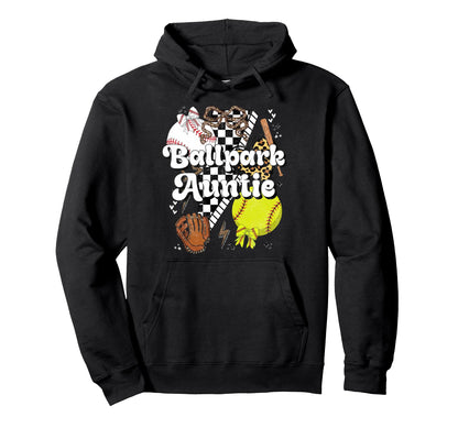 Ballpark Auntie Coquette Softball Baseball Hoodie - Trendy Graphic Unisex - T-Shirt, Sweatshirt, Hoodie