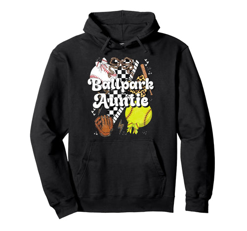 Ballpark Auntie Coquette Softball Baseball Hoodie - Trendy Graphic Unisex - T-Shirt, Sweatshirt, Hoodie