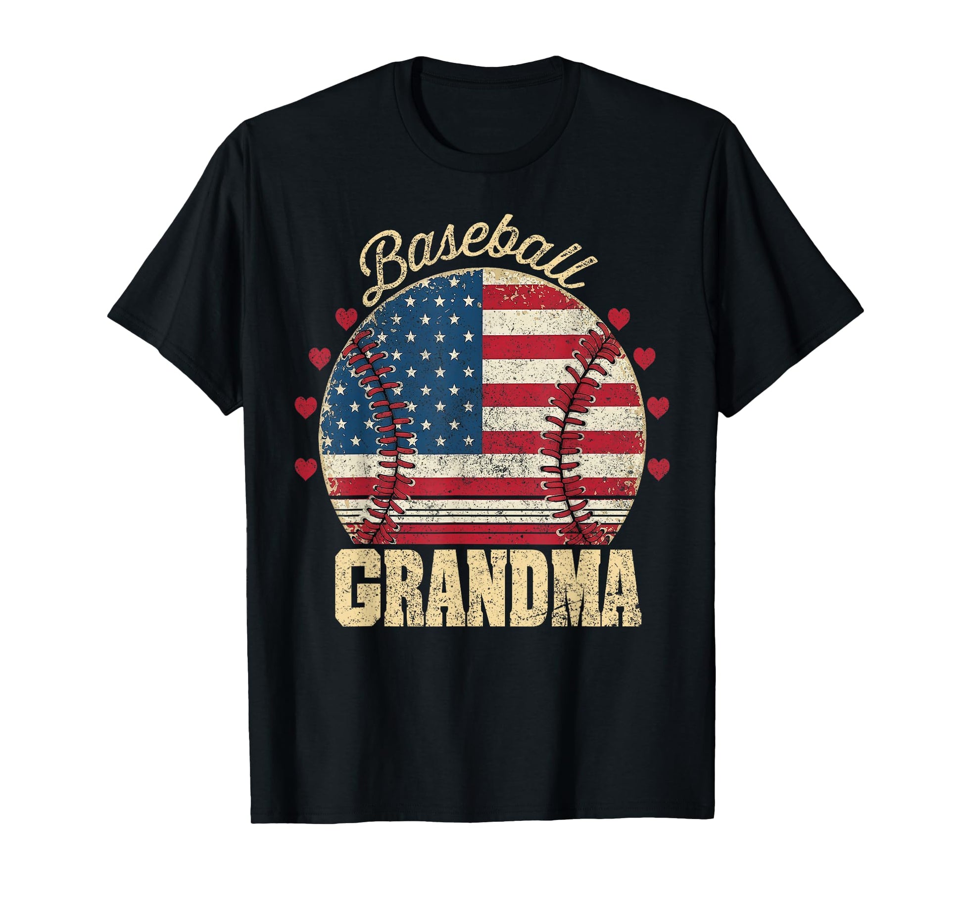 Baseball Grandma American Flag Heart T-Shirt - Unique Graphic Men Women - T-Shirt, Sweatshirt, Hoodie