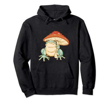 Frog Mushroom Umbrella Boho Hippie Hoodie - Fun Novelty Design for Adults - T-Shirt, Sweatshirt, Hoodie