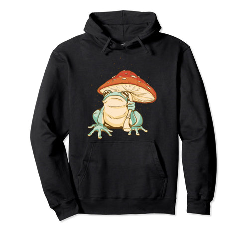 Frog Mushroom Umbrella Boho Hippie Hoodie - Fun Novelty Design for Adults - T-Shirt, Sweatshirt, Hoodie