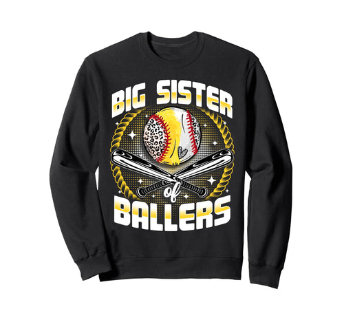 Baseball Softball Big Sister Sweatshirt - Novelty Apparel for Adults - T-Shirt, Sweatshirt, Hoodie