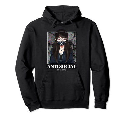 Anti Social Anime Japanese Antisocial Hoodie - Minimalist Print Unisex - T-Shirt, Sweatshirt, Hoodie