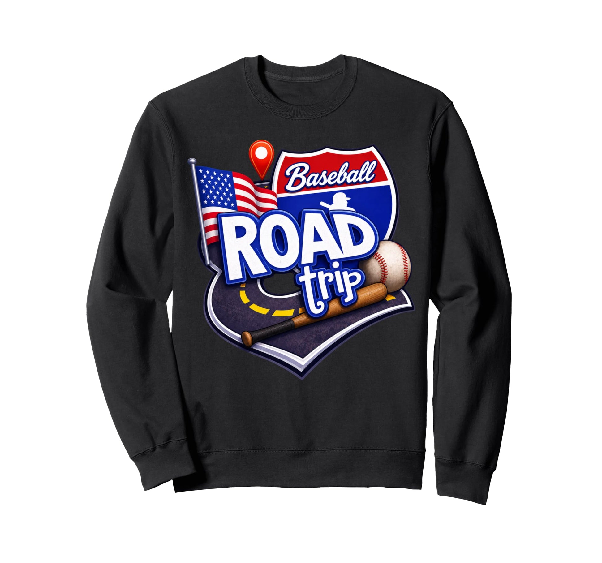 Baseball Road Trip Usa Flag Travel Sweatshirt - Graphic Print for Adults - T-Shirt, Sweatshirt, Hoodie