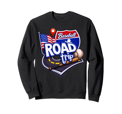 Baseball Road Trip Usa Flag Travel Sweatshirt - Graphic Print for Adults - T-Shirt, Sweatshirt, Hoodie