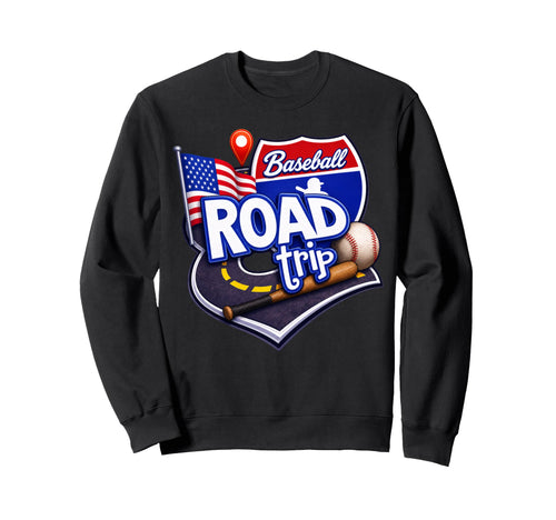 Baseball Road Trip Usa Flag Travel Sweatshirt - Graphic Print for Adults - T-Shirt, Sweatshirt, Hoodie