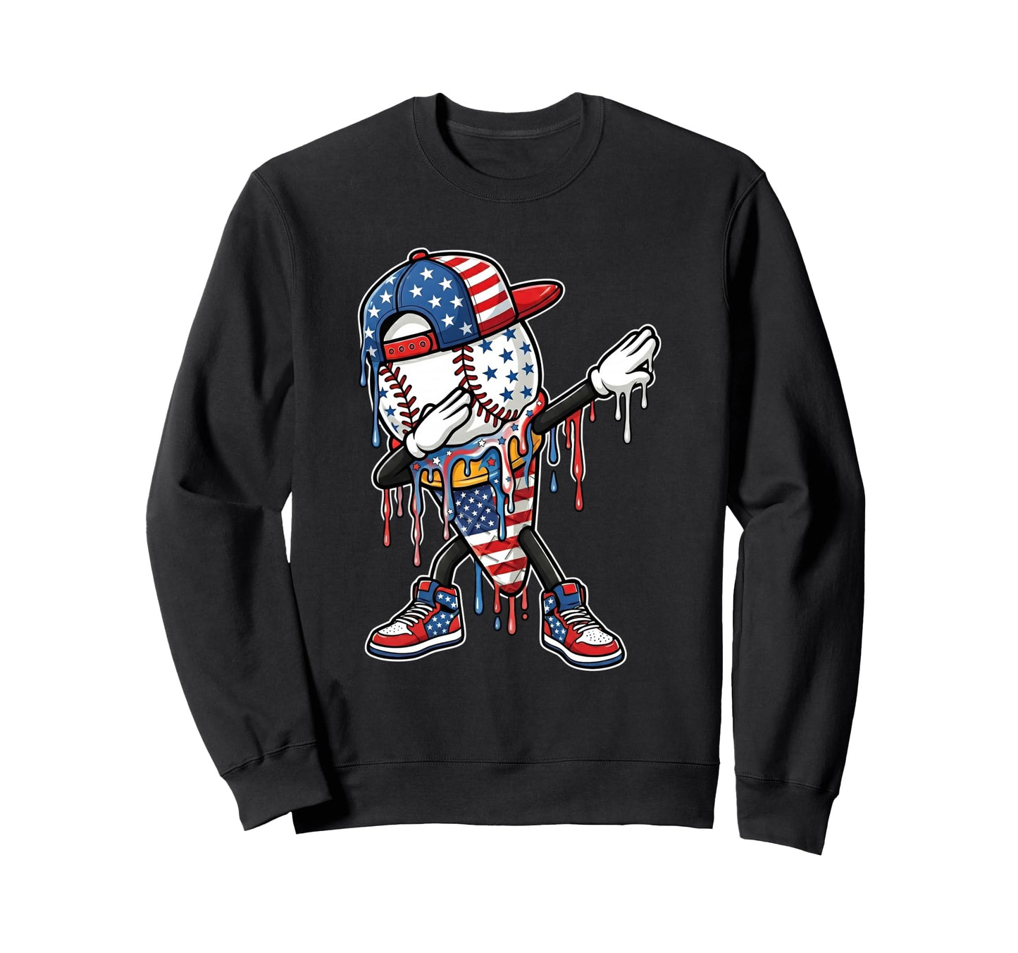 Dripping Baseball Drip 4Th July Ice Sweatshirt - Novelty Apparel Unisex - T-Shirt, Sweatshirt, Hoodie