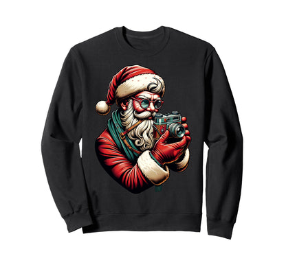 Hipster Santa Holding Camera Sweatshirt - Minimalist Print Unisex - T-Shirt, Sweatshirt, Hoodie