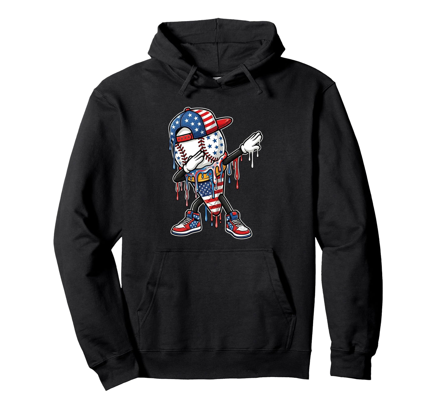 Dripping Baseball Drip 4Th July Ice Cream Hoodie - Novelty Apparel Unisex - T-Shirt, Sweatshirt, Hoodie