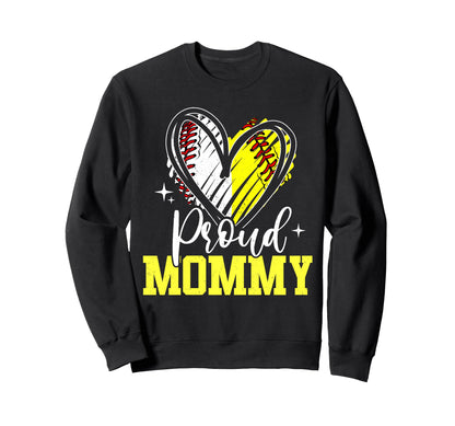 Proud Mommy Baseball Softball Heart Sweatshirt - Novelty Apparel Unisex - T-Shirt, Sweatshirt, Hoodie