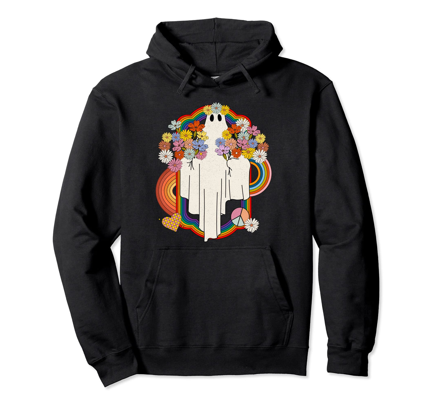 Hippie Floral Ghost Rainbow Hoodie - Novelty Apparel for Adults - T-Shirt, Sweatshirt, Hoodie