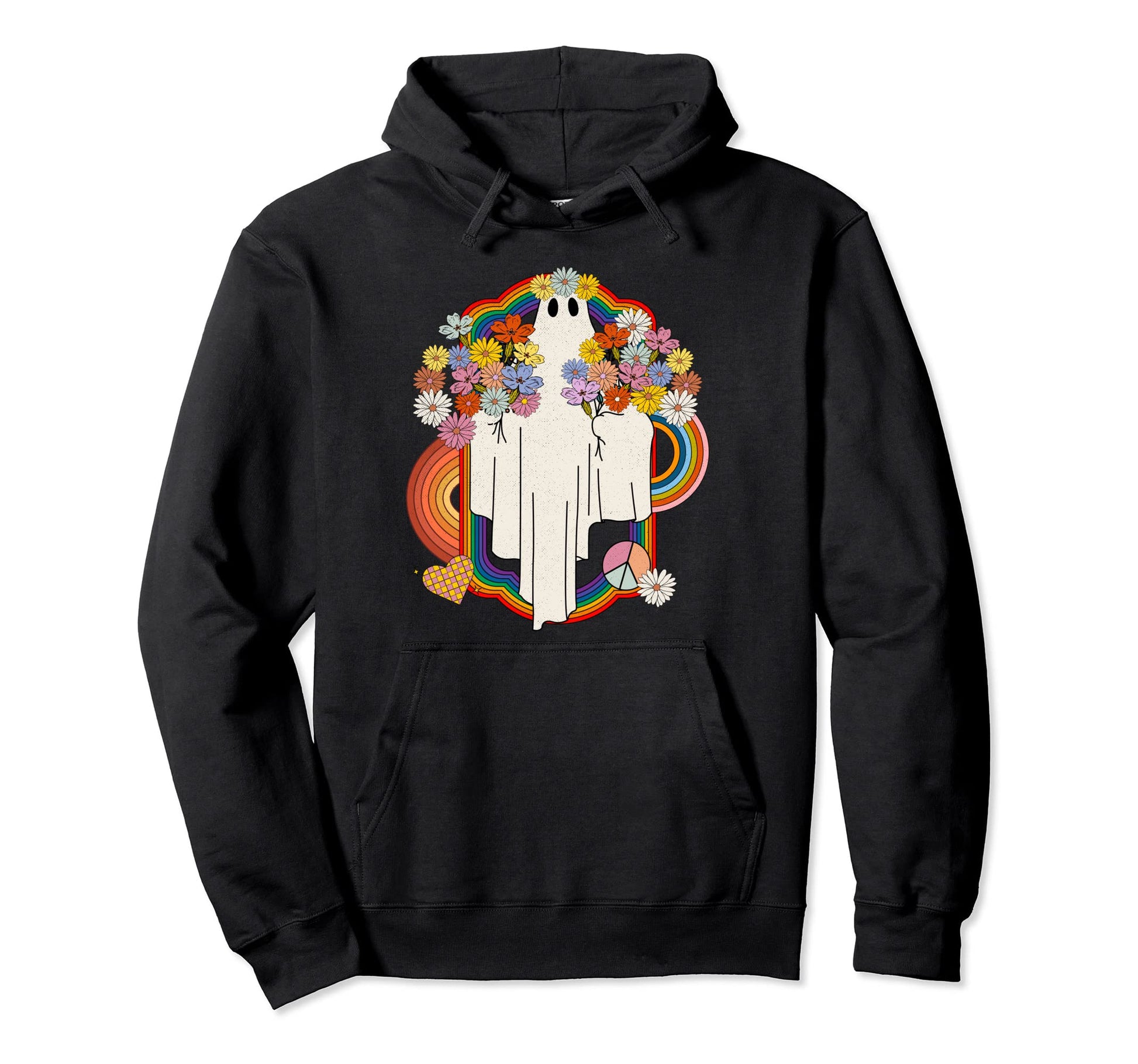 Hippie Floral Ghost Rainbow Hoodie - Novelty Apparel for Adults - T-Shirt, Sweatshirt, Hoodie