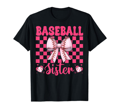 Baseball Sister Baseball Coquette Bow T-Shirt - Trendy Graphic for Adults - T-Shirt, Sweatshirt, Hoodie