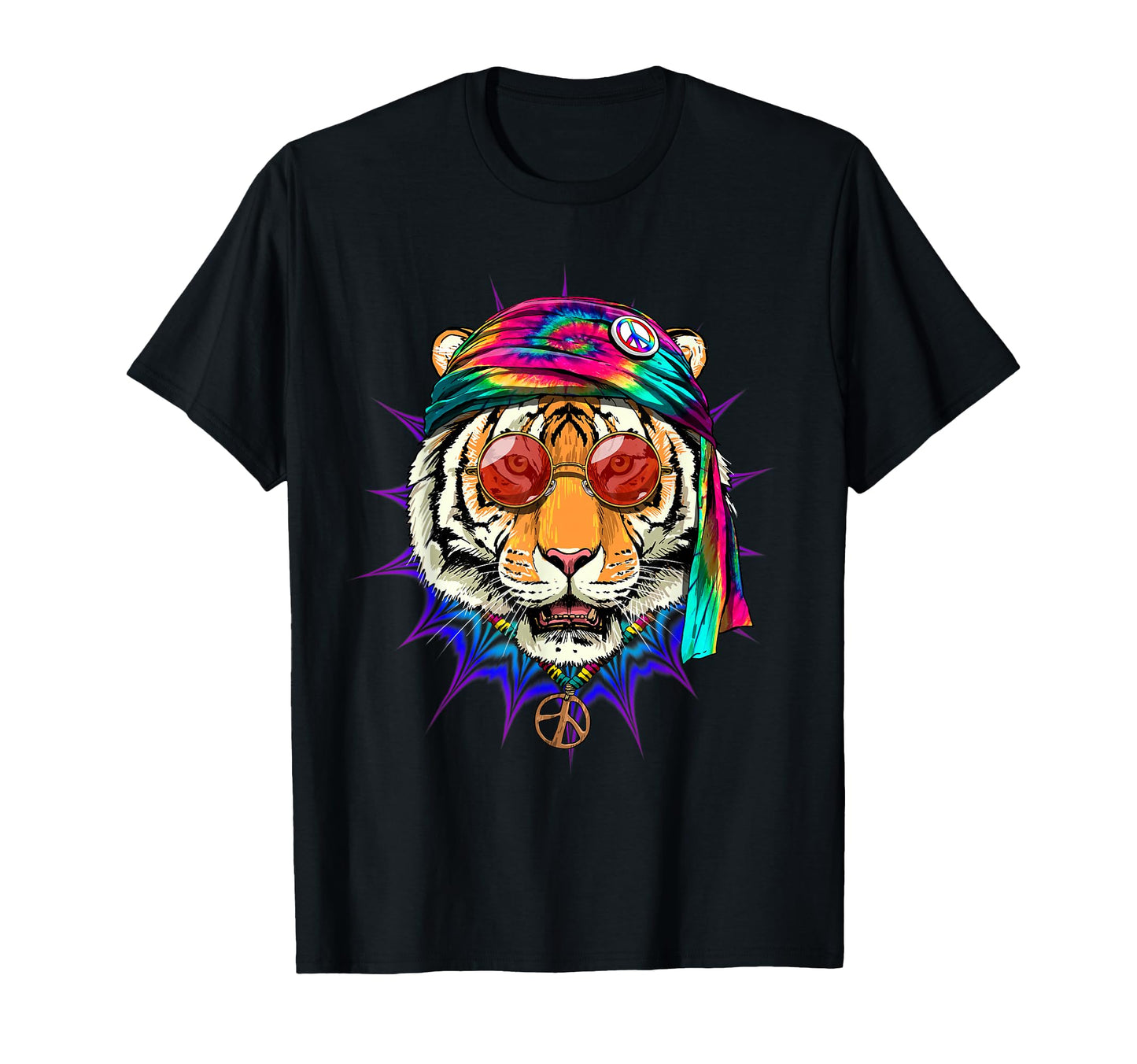 Tie Dye Hippie Tiger Hippiness T-Shirt - Fun Novelty Design for Adults - T-Shirt, Sweatshirt, Hoodie