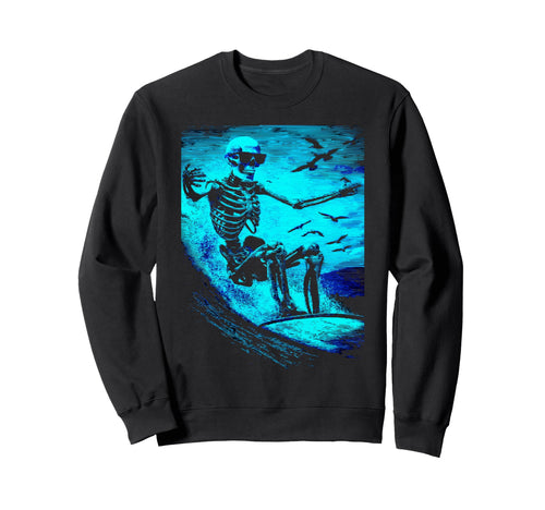 Surfing Skeleton Surfer Riding Wave Sweatshirt - Minimalist Print Unisex - T-Shirt, Sweatshirt, Hoodie