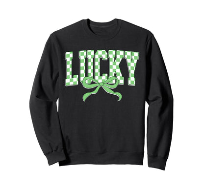 Checkered St Patricks Day Lucky Shamrock Sweatshirt - Graphic Print Unisex - T-Shirt, Sweatshirt, Hoodie