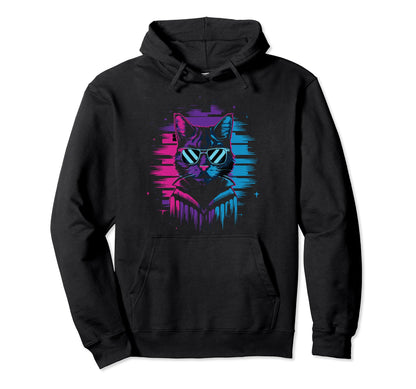 Vaporwave Cat Aesthetic Synthwave Hoodie - Fun Novelty Design Men Women - T-Shirt, Sweatshirt, Hoodie