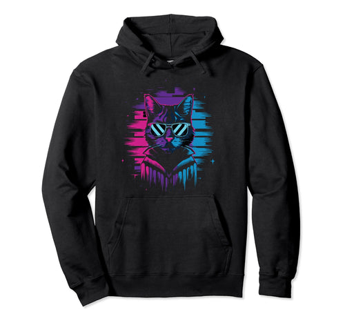 Vaporwave Cat Aesthetic Synthwave Hoodie - Fun Novelty Design Men Women - T-Shirt, Sweatshirt, Hoodie