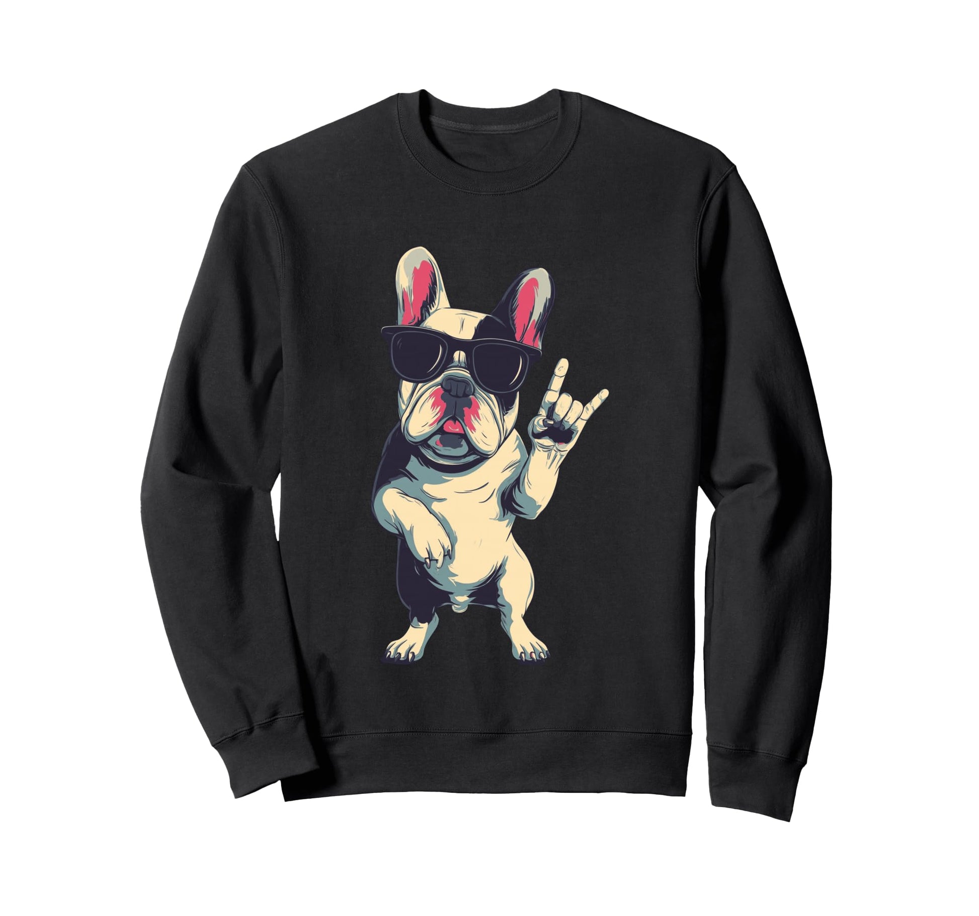 French Bulldog Rock Hand Sign Punk Sweatshirt - Trendy Graphic Men Women - T-Shirt, Sweatshirt, Hoodie