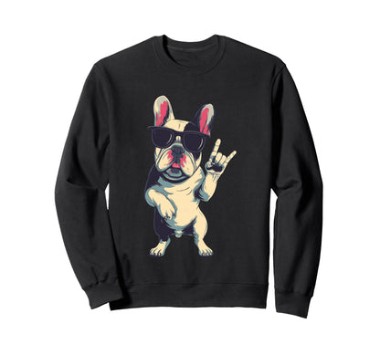 French Bulldog Rock Hand Sign Punk Sweatshirt - Trendy Graphic Men Women - T-Shirt, Sweatshirt, Hoodie