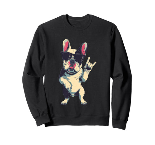 French Bulldog Rock Hand Sign Punk Sweatshirt - Trendy Graphic Men Women - T-Shirt, Sweatshirt, Hoodie