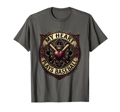 My Heart Plays Baseball Baseball T-Shirt - Fun Novelty Design for Adults - T-Shirt, Sweatshirt, Hoodie