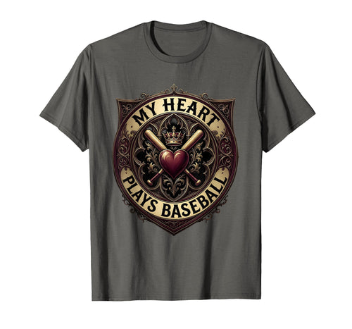 My Heart Plays Baseball Baseball T-Shirt - Fun Novelty Design for Adults - T-Shirt, Sweatshirt, Hoodie
