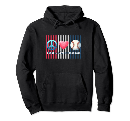 Inspired Baseball Peace Love Baseball Hoodie - Unique Graphic Unisex - T-Shirt, Sweatshirt, Hoodie
