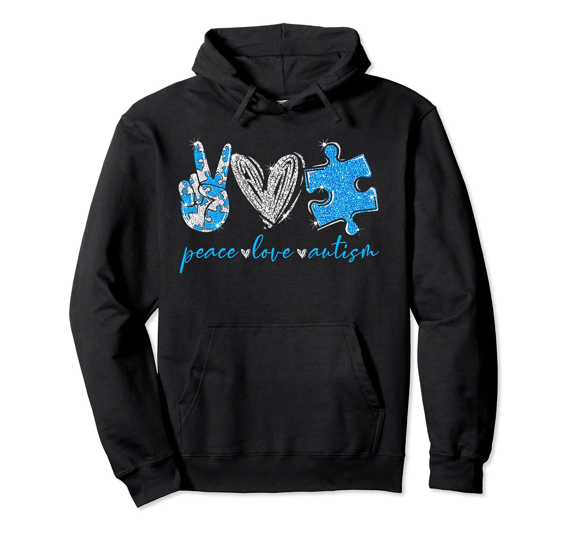 Peace Love Puzzle Ribbon Autism Awareness T-Shirt - Graphic Print Men Women - T-Shirt, Sweatshirt, Hoodie