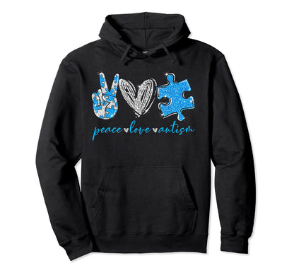 Peace Love Puzzle Ribbon Autism Awareness T-Shirt - Graphic Print Men Women - T-Shirt, Sweatshirt, Hoodie