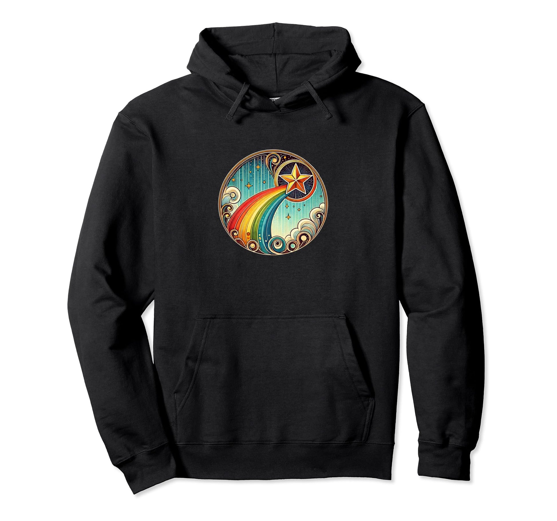 Shooting Star Rainbow Illustration Hoodie - Fun Novelty Design Men Women - T-Shirt, Sweatshirt, Hoodie