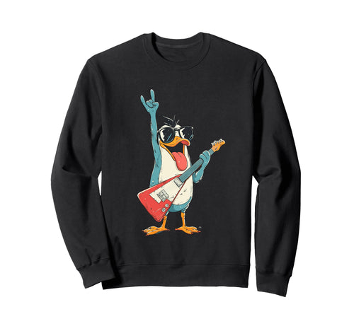 Penguin Guitar Player Rock Music Sweatshirt - Unique Graphic Unisex - T-Shirt, Sweatshirt, Hoodie